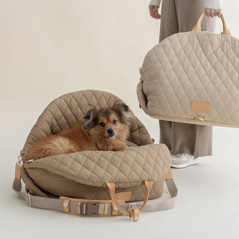 Luxury Quilted 2-in-1 Pet Travel Carrier & Car Booster Seat for Small Dogs(Camel)
