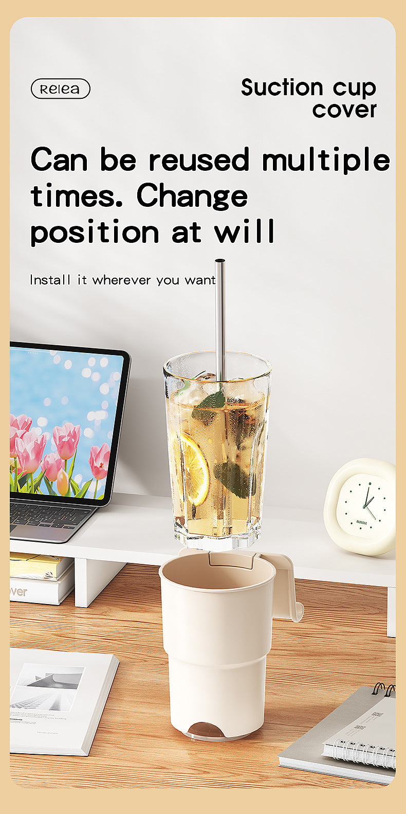 Multi-Purpose Anti-Spill Cup Holder with Suction Base & Detachable Phone Stand(black)