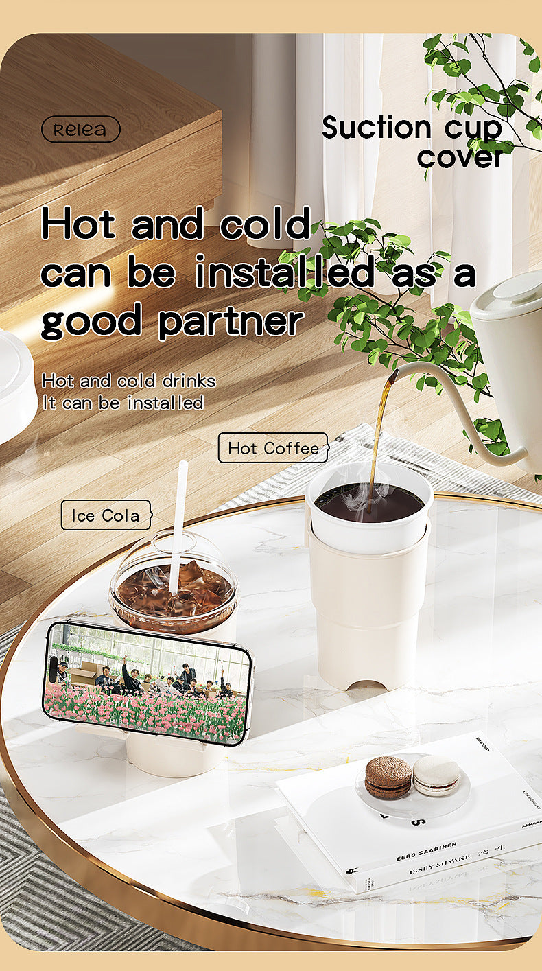 Multi-Purpose Anti-Spill Cup Holder with Suction Base & Detachable Phone Stand(white)