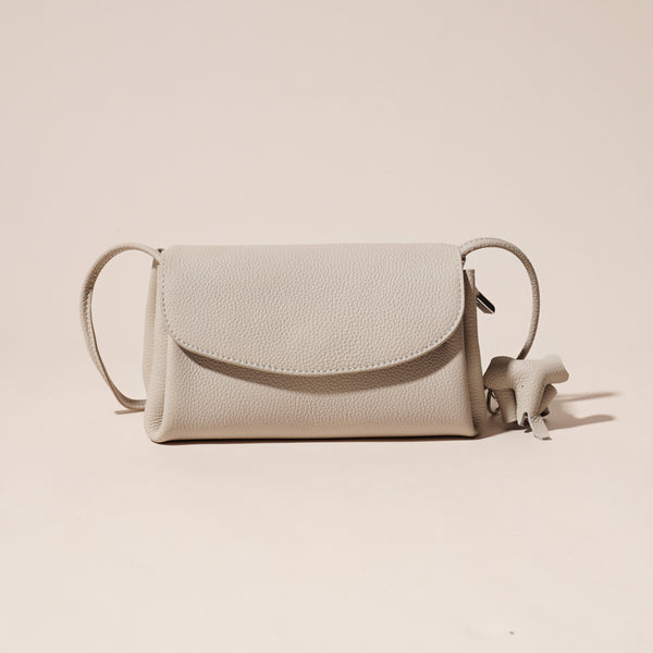 Genuine Leather Flap Crossbody Bag with Elephant Charm - Compact & Stylish Shoulder Purse(White)