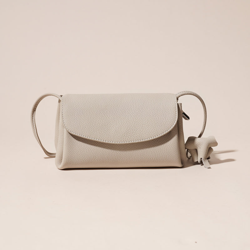 Genuine Leather Flap Crossbody Bag with Elephant Charm - Compact & Stylish Shoulder Purse(White)