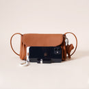Genuine Leather Flap Crossbody Bag with Elephant Charm - Compact & Stylish Shoulder Purse(Golden brown)