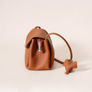 Genuine Leather Flap Crossbody Bag with Elephant Charm - Compact & Stylish Shoulder Purse(Golden brown)