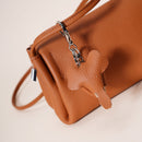 Genuine Leather Flap Crossbody Bag with Elephant Charm - Compact & Stylish Shoulder Purse(Golden brown)