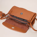 Genuine Leather Flap Crossbody Bag with Elephant Charm - Compact & Stylish Shoulder Purse(Golden brown)