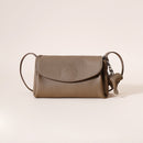 Genuine Leather Flap Crossbody Bag with Elephant Charm - Compact & Stylish Shoulder Purse(Dark gray)