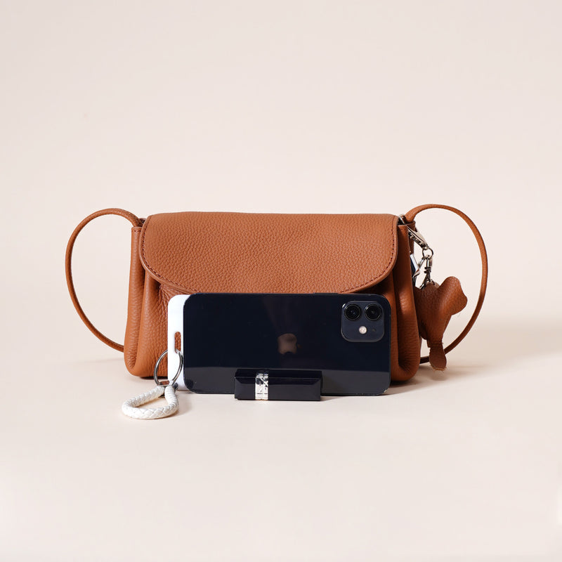 Genuine Leather Flap Crossbody Bag with Elephant Charm - Compact & Stylish Shoulder Purse(Dark gray)