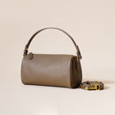 Genuine Leather Boston Bag - Mini Barrel Crossbody & Top Handle Purse(grey)