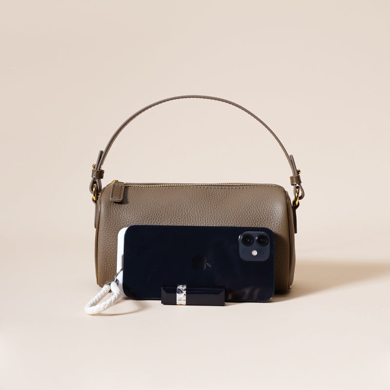 Genuine Leather Boston Bag - Mini Barrel Crossbody & Top Handle Purse(grey)
