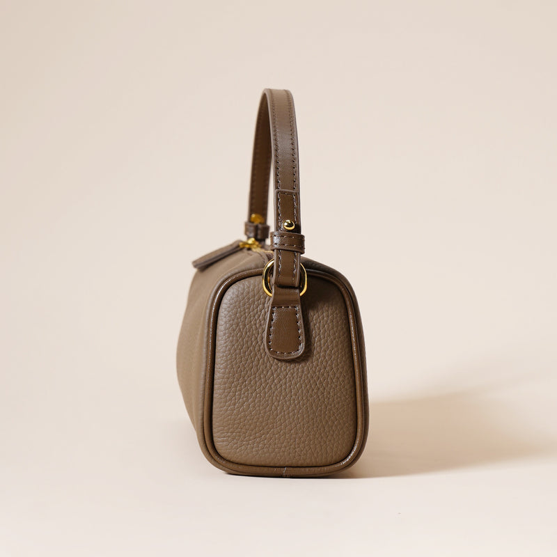 Genuine Leather Boston Bag - Mini Barrel Crossbody & Top Handle Purse(white)