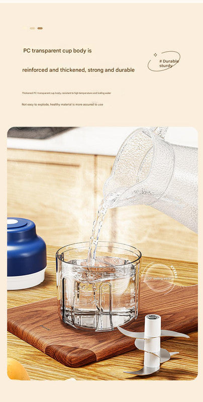 Powerful Mini Electric Food Chopper - USB Rechargeable Cordless Garlic & Meat Mincer(Blue 250ml + 4-blade knife)