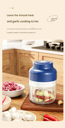 Powerful Mini Electric Food Chopper - USB Rechargeable Cordless Garlic & Meat Mincer(purple 250ml + 4-blade knife)