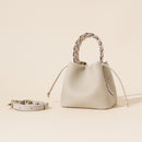 Genuine Leather Mini Bucket Bag with Braided Handle - Chic Drawstring Crossbody Purse(white)