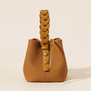 Genuine Leather Mini Bucket Bag with Braided Handle - Chic Drawstring Crossbody Purse(Gray)