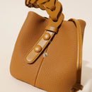 Genuine Leather Mini Bucket Bag with Braided Handle - Chic Drawstring Crossbody Purse(Gray)
