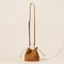 Genuine Leather Mini Bucket Bag with Braided Handle - Chic Drawstring Crossbody Purse(Gray)