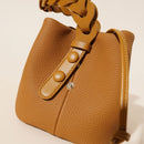 Genuine Leather Mini Bucket Bag with Braided Handle - Chic Drawstring Crossbody Purse(Black)