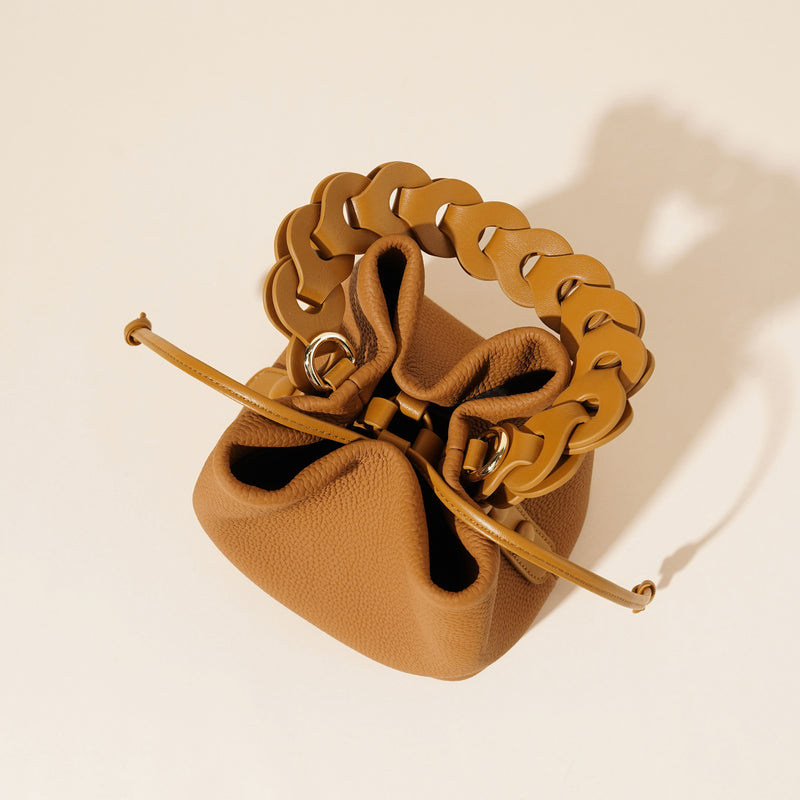 Genuine Leather Mini Bucket Bag with Braided Handle - Chic Drawstring Crossbody Purse(Black)