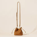 Genuine Leather Mini Bucket Bag with Braided Handle - Chic Drawstring Crossbody Purse(Black)