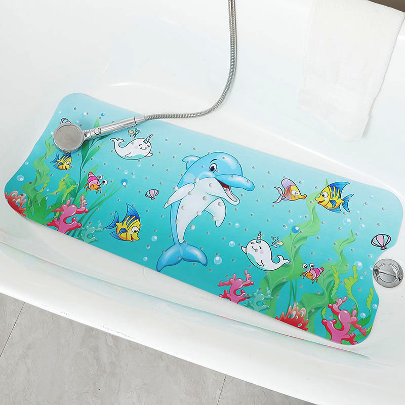 Non-Slip PVC Bath & Shower Mat with Suction Cups and Drainage Holes - Cartoon Ocean Theme(Dolphin)