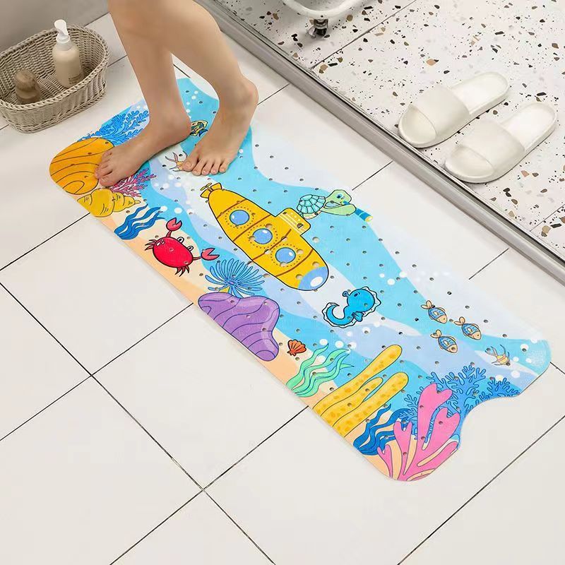 Non-Slip PVC Bath & Shower Mat with Suction Cups and Drainage Holes - Cartoon Ocean Theme(Submarine)