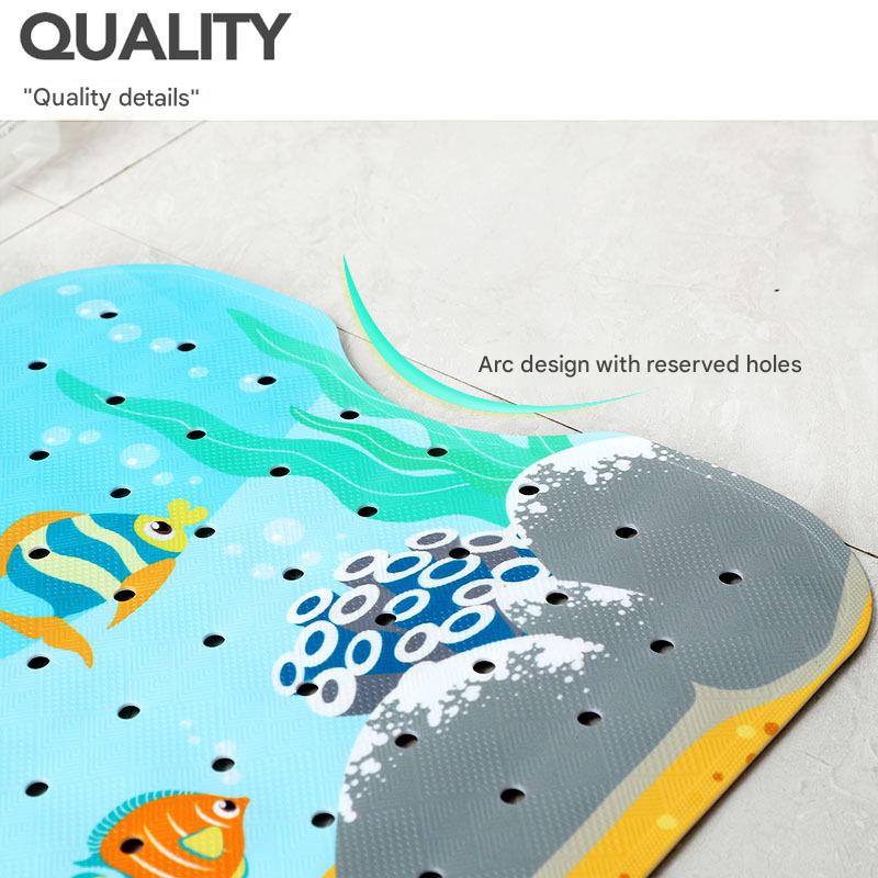Non-Slip PVC Bath & Shower Mat with Suction Cups and Drainage Holes - Cartoon Ocean Theme(Dark-haired Mermaid)