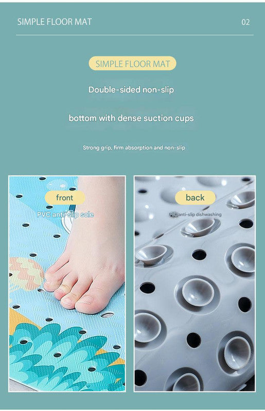 Non-Slip PVC Bath & Shower Mat with Suction Cups and Drainage Holes - Cartoon Ocean Theme(Blonde Mermaid)