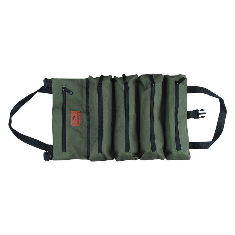 Heavy-Duty Canvas Tool Roll Up Bag & Organizer Tote - Multi-Pocket Wrench & Tool Pouch(Green)