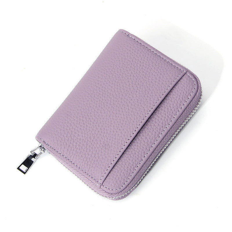 Genuine Leather RFID Blocking Accordion Card Holder & Coin Purse - Large Capacity Zip Wallet(purple)