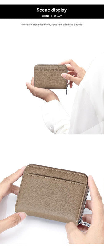 Genuine Leather RFID Blocking Accordion Card Holder & Coin Purse - Large Capacity Zip Wallet(green)