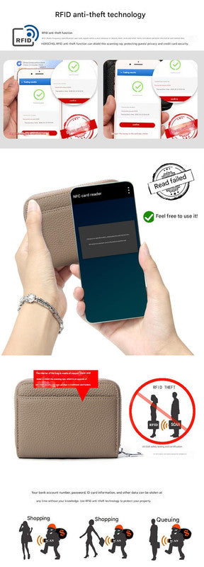 Genuine Leather RFID Blocking Accordion Card Holder & Coin Purse - Large Capacity Zip Wallet(brown)