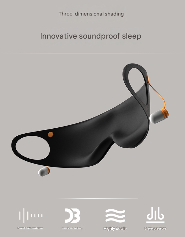 Grey 2-in-1 Blackout Sleep Mask with Integrated Noise Reducing Earplugs for Undisturbed Rest