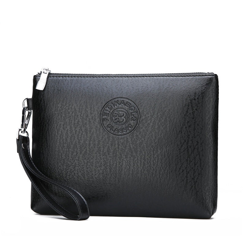 Black Classic Men's PU Leather Clutch Bag - Slim Business Wristlet & Travel Pouch
