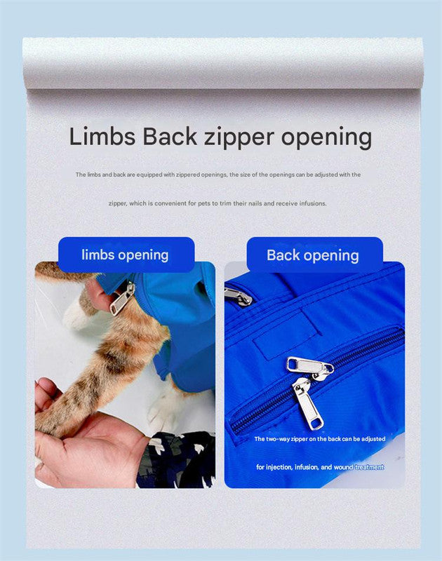 Size M Blue Multi-Functional Cat Grooming Bag - Anti-Scratch Restraint Pouch for Nail Trimming and Vet Visits