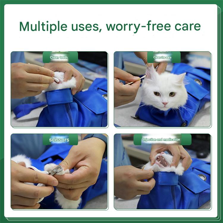 Size M Green Multi-Functional Cat Grooming Bag - Anti-Scratch Restraint Pouch for Nail Trimming and Vet Visits