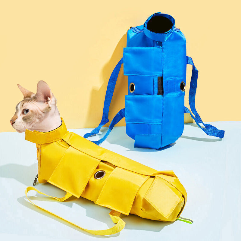 Size M Orange Multi-Functional Cat Grooming Bag - Anti-Scratch Restraint Pouch for Nail Trimming and Vet Visits