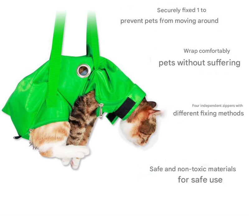 Size L Orange Multi-Functional Cat Grooming Bag - Anti-Scratch Restraint Pouch for Nail Trimming and Vet Visits