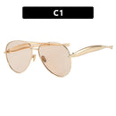 Style C1 Gold Frame Champagne Lenses Chic Oversized Aviator Sunglasses - Retro Metal Frame with UV400 Protection for Women