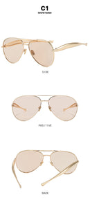 Style C1 Gold Frame Champagne Lenses Chic Oversized Aviator Sunglasses - Retro Metal Frame with UV400 Protection for Women