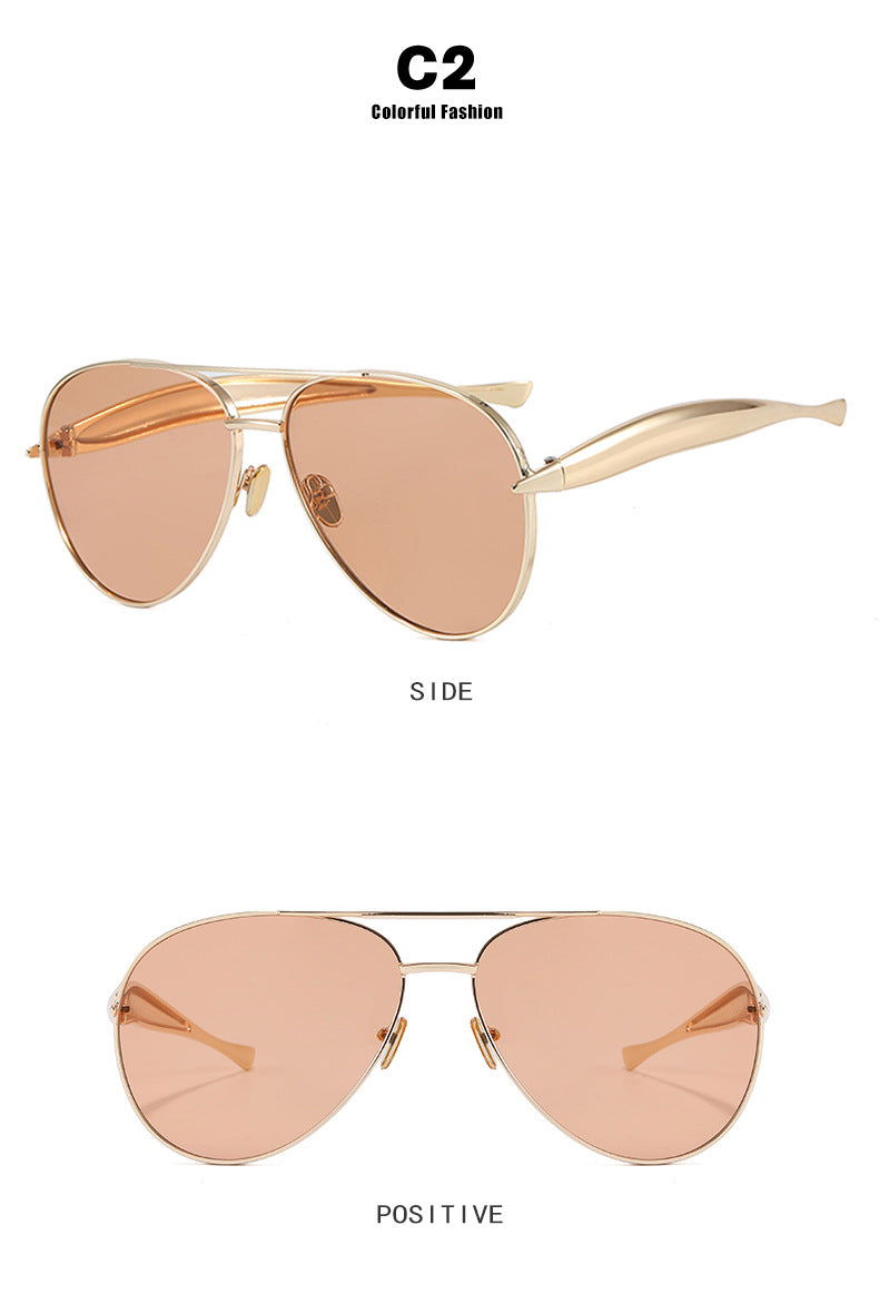 Style C2 Gold Frame Orange Lenses Chic Oversized Aviator Sunglasses - Retro Metal Frame with UV400 Protection for Women