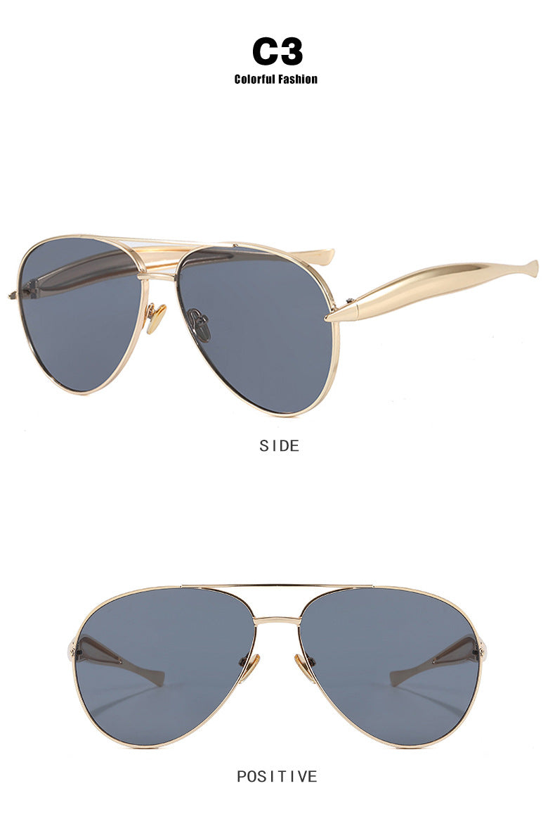 Style C3 Gold Frame Grey Lenses Chic Oversized Aviator Sunglasses - Retro Metal Frame with UV400 Protection for Women