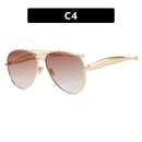 Style C4 Gold Frame Brown Lenses Chic Oversized Aviator Sunglasses - Retro Metal Frame with UV400 Protection for Women