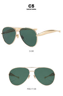 Style C5 Gold Frame Green Lenses Chic Oversized Aviator Sunglasses - Retro Metal Frame with UV400 Protection for Women