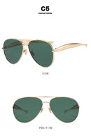 Style C5 Gold Frame Green Lenses Chic Oversized Aviator Sunglasses - Retro Metal Frame with UV400 Protection for Women