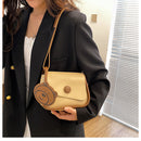 Khaki and Brown Chic PU Leather Crossbody Bag with Cute Bear Charm - Adjustable Strap Shoulder Purse