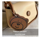 Khaki and Brown Chic PU Leather Crossbody Bag with Cute Bear Charm - Adjustable Strap Shoulder Purse