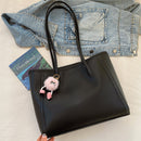 Black Chic Large Capacity Tote Bag - PU Leather Commuter Shoulder Handbag for Women