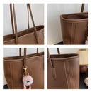 Khaki and Brown Chic Large Capacity Tote Bag - PU Leather Commuter Shoulder Handbag for Women