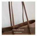 Khaki and Brown Chic Large Capacity Tote Bag - PU Leather Commuter Shoulder Handbag for Women