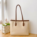 Beige and Brown Chic Large Capacity Tote Bag - PU Leather Commuter Shoulder Handbag for Women